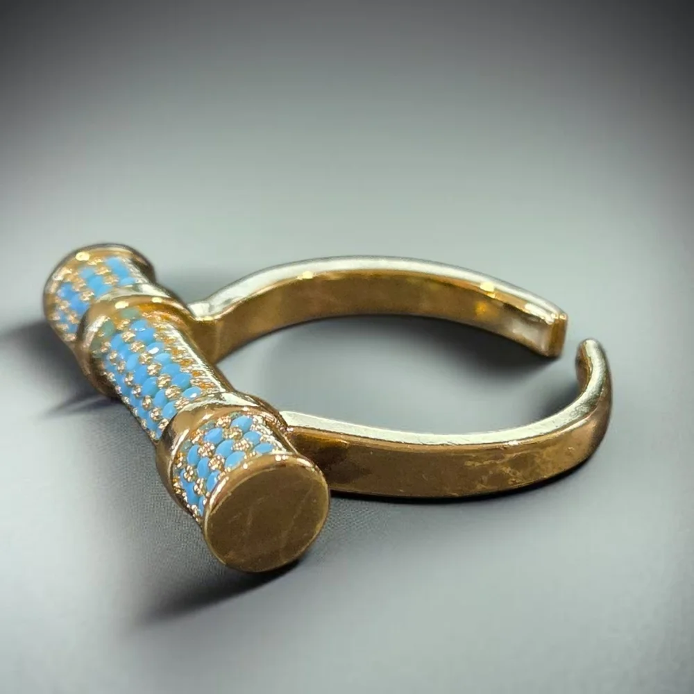 18k Gold Plated Micro Turquoise Crystal Bar Ring